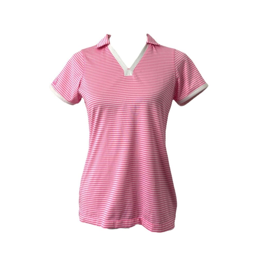 Antigua Women's Shirt Pink and White Striped Desert Dry Golf Polo Size Medium